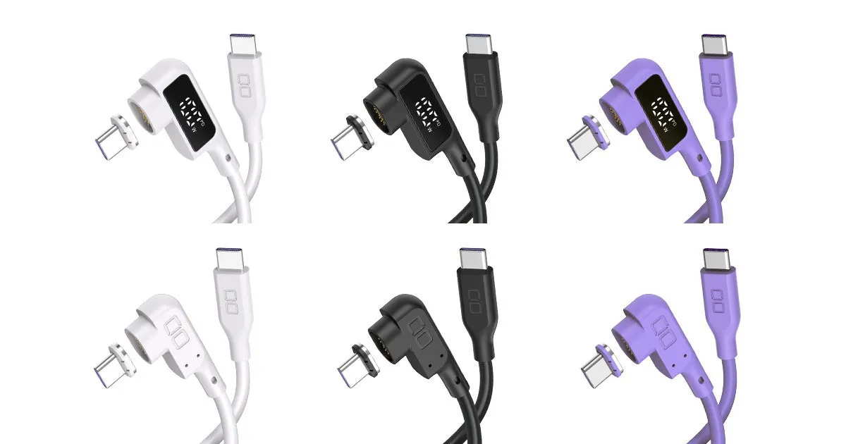 電力表示ディスプレイと磁気接続端子が付いたUSB-Cケーブル