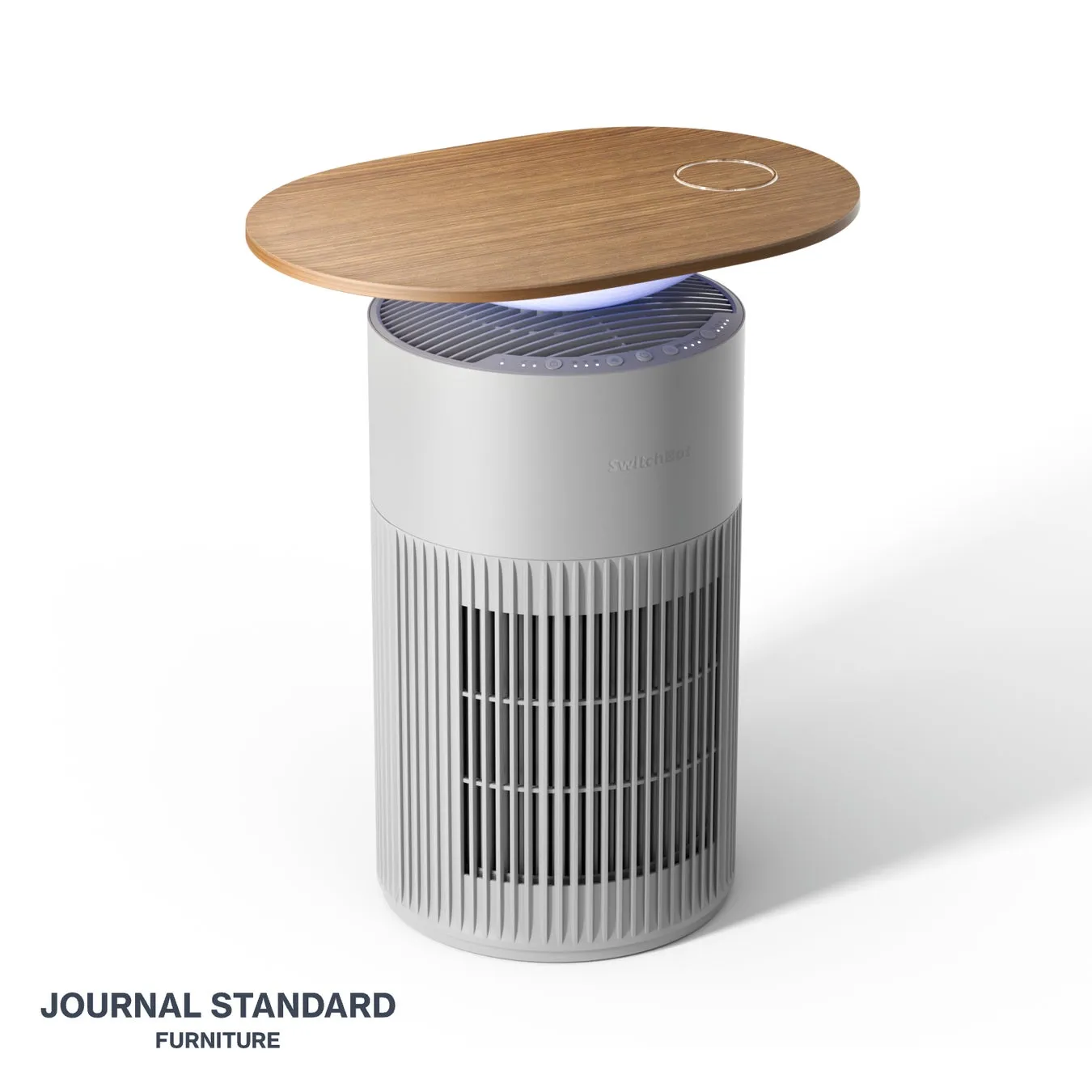 木製のテーブルトップが付いた空気清浄機