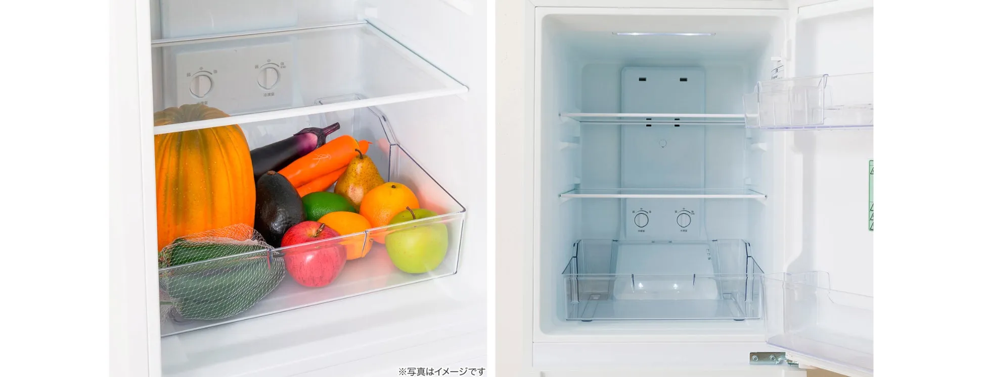 冷蔵庫の中に果物や野菜がたくさん入っている写真