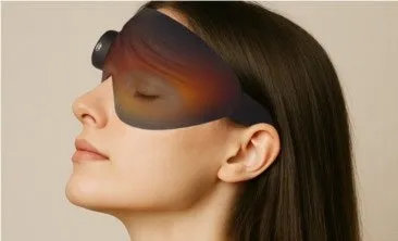 女性が目を閉じ、デバイスを装着している様子