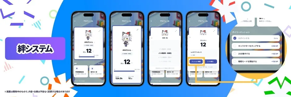 絆システムとプロフィール画面