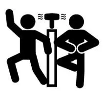 2人の人が、空気入れのようなものを使って運動しているイラスト。